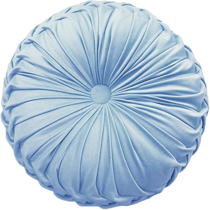 Teieas Round Throw Pillow Velvet Home Decoration Pleated Round Pillow Cushion for Couch Chair Bed Car Light Blue