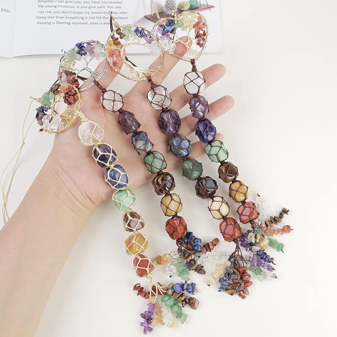 Anjiucc 7 Chakra Stone Healing Crystal Tree of Life Wall Hanging Home Interior Decoration，Window Decoration，Yoga Meditation