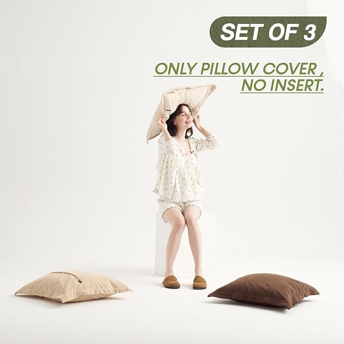 COCO TOP Set of 3 Corduroy Pillow Covers 24x24inch, Soft-Touch Boho Vintage Accent Earth Tones Large Throw Pillow Cases, Elegant for Living Room, Bedroom, Home Office（Deep Brown, Beige & Camel）