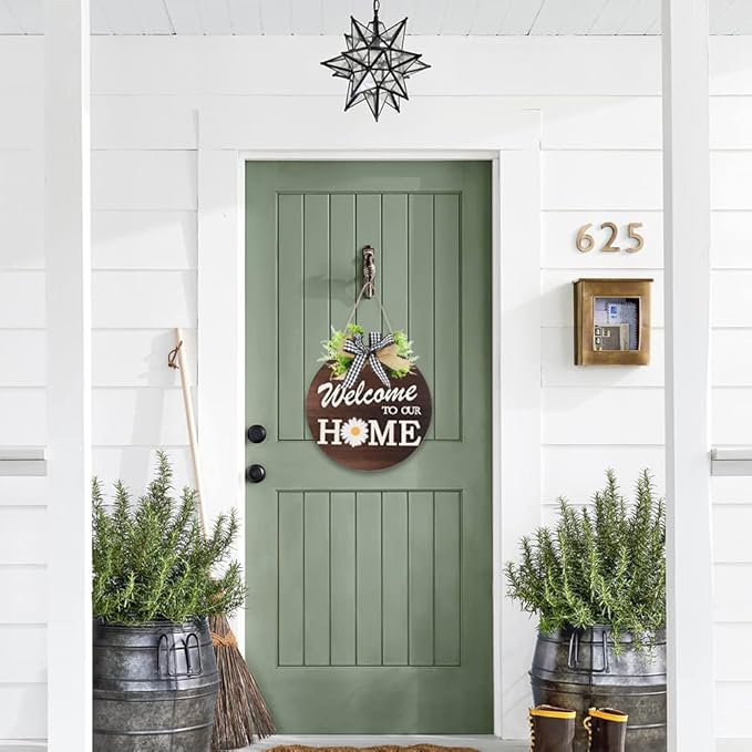 Interchangeable Welcome Sign for Front Door with 4 Seasonal Wreaths and 14 Changeable Icons, Farmhouse Front Door Signs, Door Decoration Porch Decor, Seasonal Wooden Home Sign home décor (6wood)