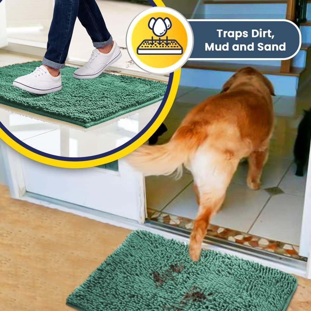 Muddy Mat® 4-Piece Seafoam Green Medium 30"X19" AS-SEEN-ON-TV Highly Absorbent Microfiber Door Mat, Bath Mat and Pet Rug, Non Slip Thick Washable, Soft Chenille for Kitchen Bedroom Indoor and Outdoor