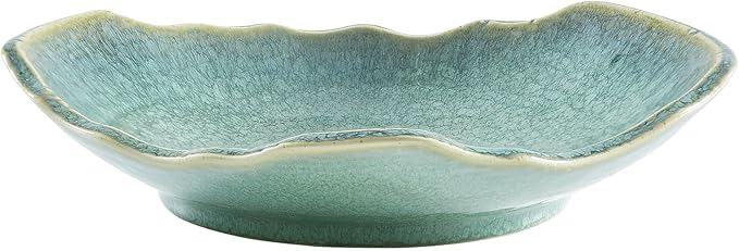 Large Ceramic Decorative Bowl, 12" Dish, Green Reactive Glaze | Centerpiece Bowl, Modern Coffee Table Decor, Entryway Catchall Key Bowl, Decorative Fruit Bowl for Dining Table Living Room
