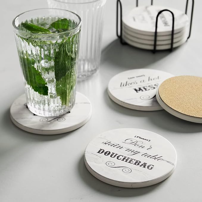 LIFVER Funny Coasters Set - White Elephant & Christmas Coasters - Unique & Funny Gifts for Women, Men, Friends & Adults