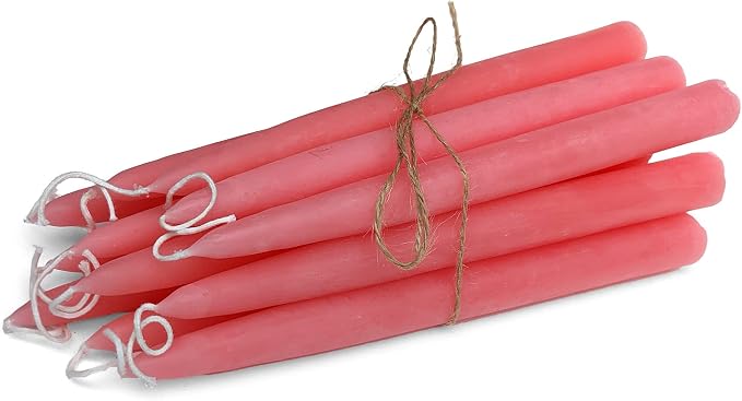 100% Pure Beeswax Taper Candles - All-Natural Handmade Decorative & Dipped Smokeless Unscented Candles for Christmas, Advent, and Hanukkah, Pink Sunrise, 8.5 Inches, 12 Candle Set, by BeeTheLight
