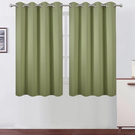 LEMOMO Blackout Curtains 66 x 54 Inch Long Sage Green Curtains Set of 2 Panels Room Darkening Curtains for Bedroom and Living Room