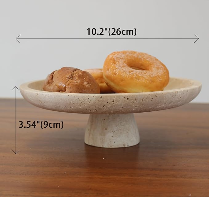 Nawgnail Natural Travertine Fruit Bowl for Kitchen Counter 10.2", Large Decorative Bowl Pedestal for Home Decor, Fruits Holder For Dining Table - Kitchen Organization