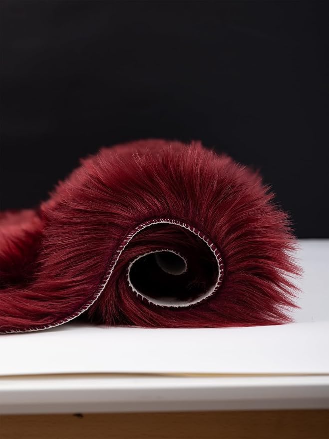 Faux Fur Rug Burgundy Sheepskin Area Rug,Ultra Soft 4x6 ft Rectangular Shaggy Plush Rug for Bedroom Sofa Floor Bedside Living Room Kids Room