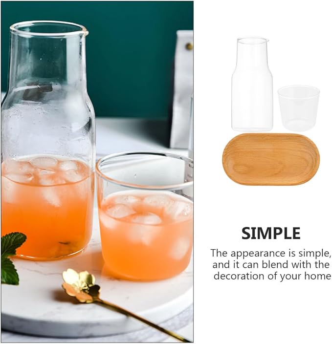 PRETYZOOM Bedside Carafe with Cup and Tray Transparent Glass Water Carafe Set for Nightstand Bedroom or Bathroom 16 Oz Drinking for Water Tea and Mouthwash