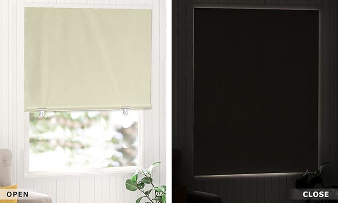 LazBlinds 100% Blackout Door Curtain, No Tools No Drill Cordless Blinds for Windows, Thermal Insulated UV Protection Privacy Window Curtains for French Door Front Door(26''W x 68''H, Cream, 1 Panel)