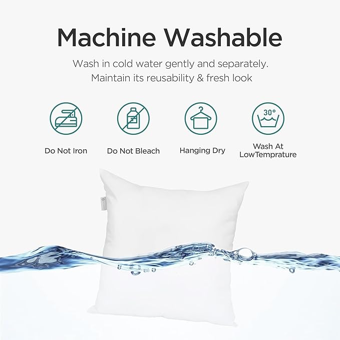 Acanva 20x20 Throw Pillow Inserts Set of 4, Premium Polyester Fiber Fill Square Sham Stuffer Cushion for Sofa, Bed, Couch and Chair, Machine Washable, White
