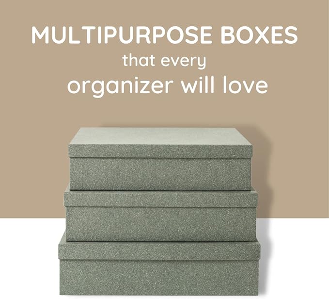 Soul & Lane Decorative Storage Boxes with Lids, Paper Storage Box Set for Keepsakes and Photos, Decorative Boxes for Home Decor, Stationery, Office Organizers, Gray Kraft