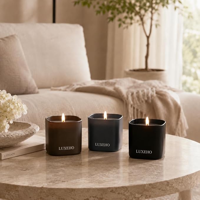 Luxury Scented Candle Set 3-Pack | Home Decor & Giftable Soy Candles | Champagne, Sandalwood & Amber | 75h Burn Time | Cotton Wick | Elegant Decorative Jars