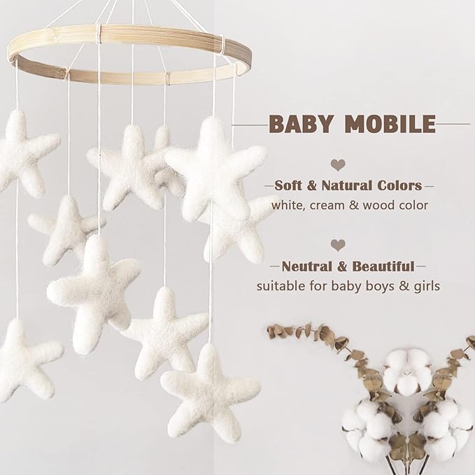 Baby Mobile for Crib - Boho Crib Mobile - Felt Star Mobile - Gender Neutral Baby Mobile - Boho Nursery Decor - Crib Mobile for Girls, Boys - Mobile for Bassinet, Pack N Play - Star