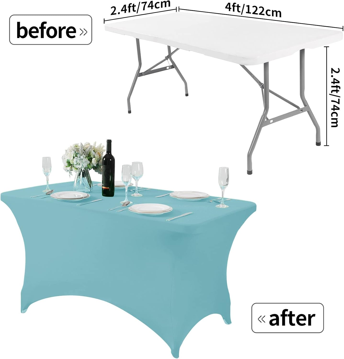 Spandex Table Cover for 4FT Table Universal Fitted Stretch Tablecloth for Party, Banquet, Wedding and Events-Aqua
