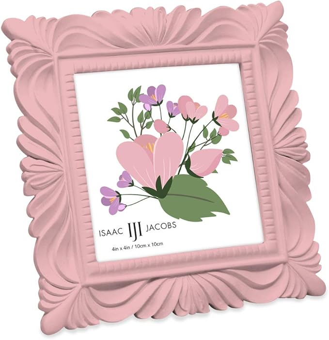 Isaac Jacobs 4x4 Pink Wave Textured Hand-Crafted Resin Picture Frame with Easel & Hook for Tabletop & Wall Display, Decorative Swirl Design Home Décor, Photo Gallery, Art, More (4x4, Pink)
