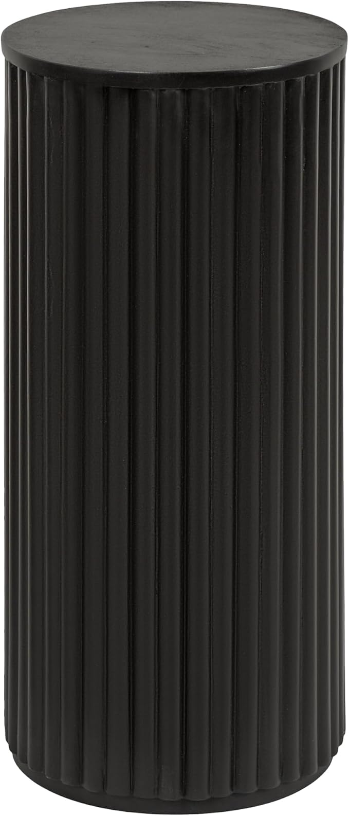 Kate and Laurel Reid Modern Wooden Ribbed Drink Table; 10 x 10 x 22; Black; Solid Wood Mini Table for Use as Pedestal Plant Stand Indoors or Small Nightstand Option
