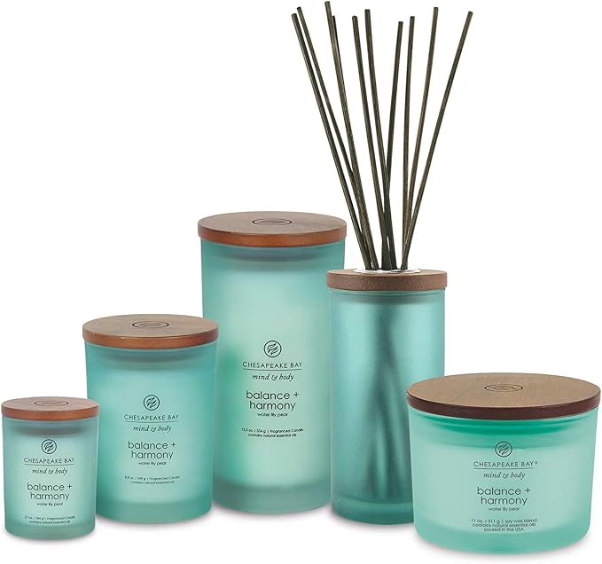 Chesapeake Bay Balance + Harmony Scented Candles Water Lily Pear Fragrance Medium Size Natural Soy Wax 50 Hours Burn Time Pack of 2