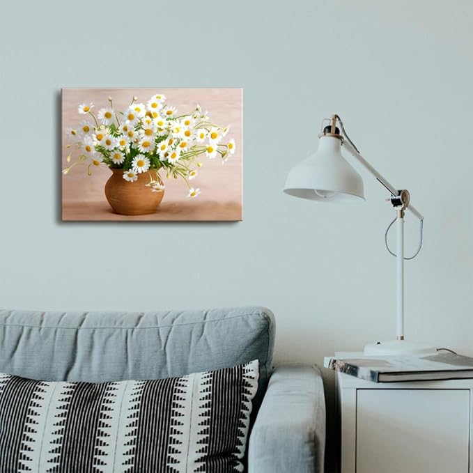 Ploceiny Boho Daisy Pink Flowers Wall Art Canvas for Teen Girl Bedroom Floral Picture Poster for Living Room Bathroom Wall Decor A-438