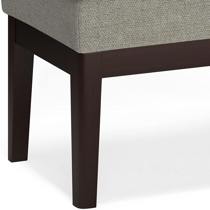 SIMPLIHOME Carlson Small Ottoman Bench - 27 inch Wide Upholstered Woven Fabric Rectangle Ottoman in Greige, Mid Century Modern Bench for Bedroom, Entryway or Living Room with Padded Seat