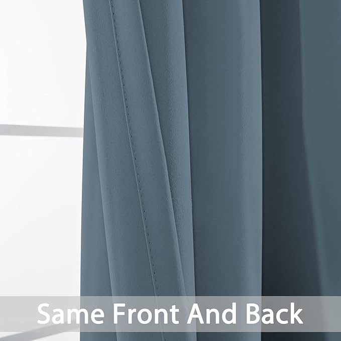 Yakamok Blackout Curtains Room Darkening Thermal Insulated with Grommet Window Curtain for Bedroom/Living Room(38Wx90L inch, Stone Blue, 2 Panels)