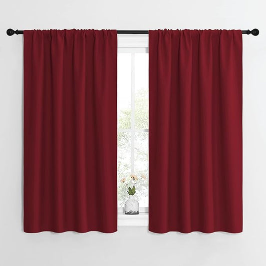NICETOWN Christmas Burgundy Curtains Blackout Drape Panels - Lights Block Out Window Treatment Short Curtain Sets for Loft and Basement Decoration (Set of 2, 42 by 54-Inch)