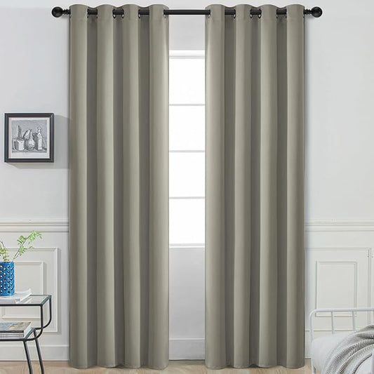 Yakamok Premium Room Darkening Thermal Insulated Curtains for Bedroom/Living Room - Classic Grommet Top (2 Panels, Taupe, 52 Inch by 108 Inch)