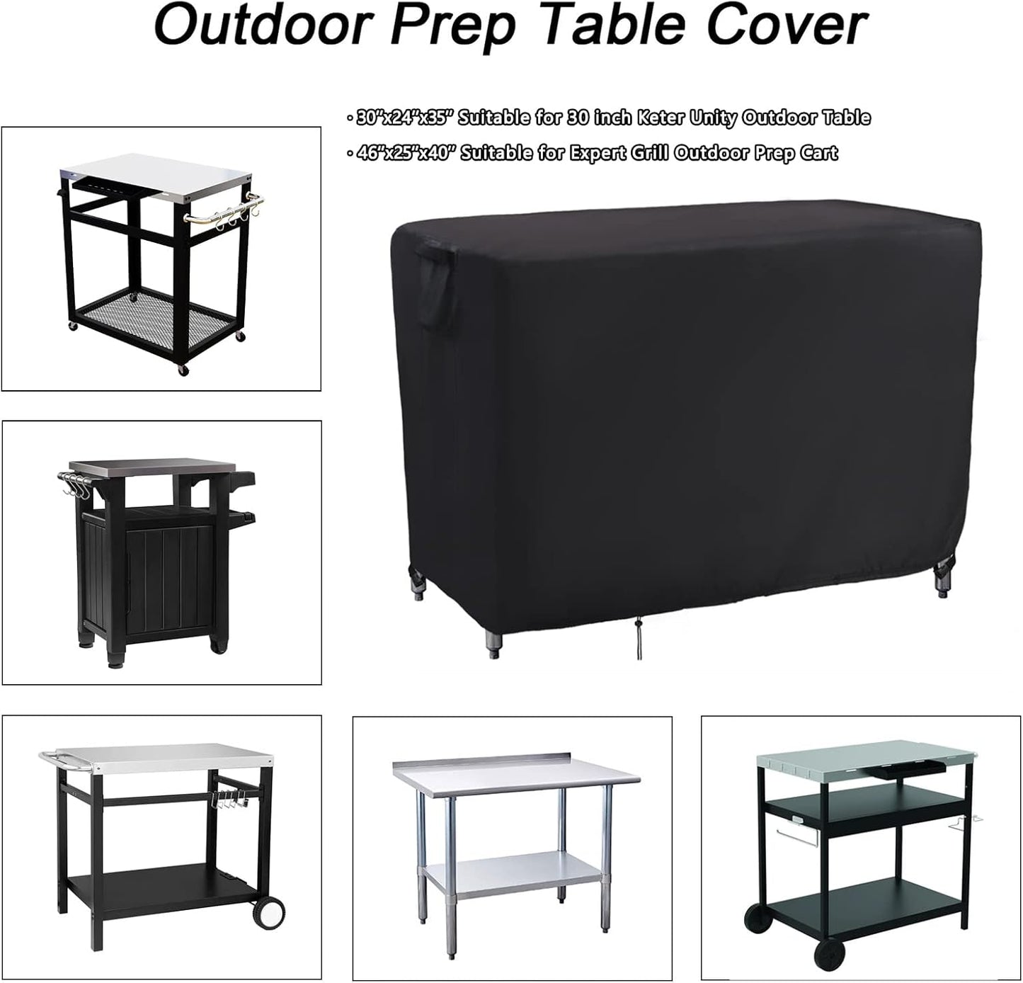 Kingling Grill Cart Cover, Waterproof Outdoor Prep Table Cover 46 Inch Stainless Steel Outdoor Patio Table Covers Rectangular for Metal Prep Cart Protection -46''L x 25''W x 40''H (Black)