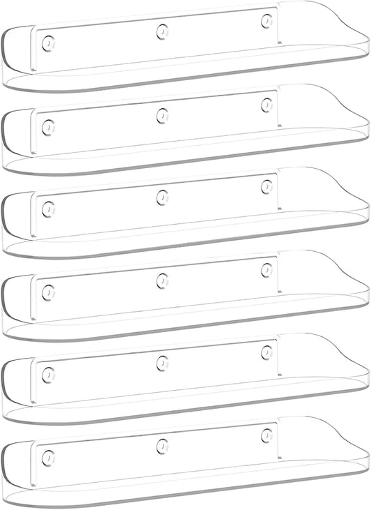 SpaceWhisper Floating Shelves for Wall, 6-Pack 15" Wall Shelves for Bathroom, Bedroom, Kitchen, Living Room, Display Hanging Shelf Organizer for Book, Picture Ledge, Figure Storage, Room Decor (Clear)