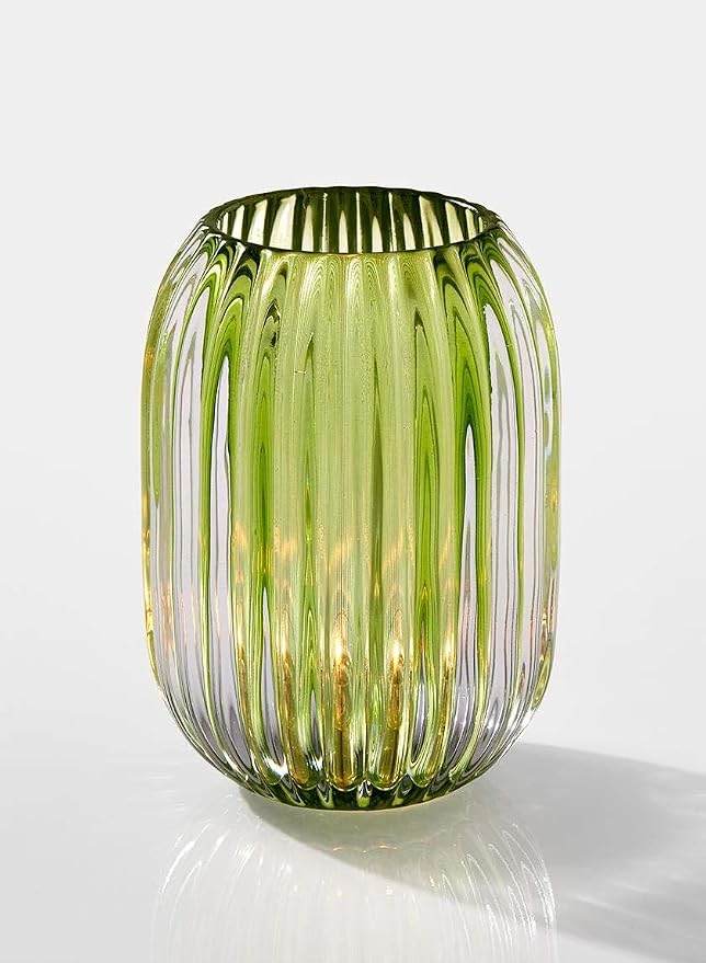 Serene Spaces Living Green Optical Glass Votive Holder, Perfect for Weddings and Home Décor, 5" Tall and 3.5" Diameter, Set of 12