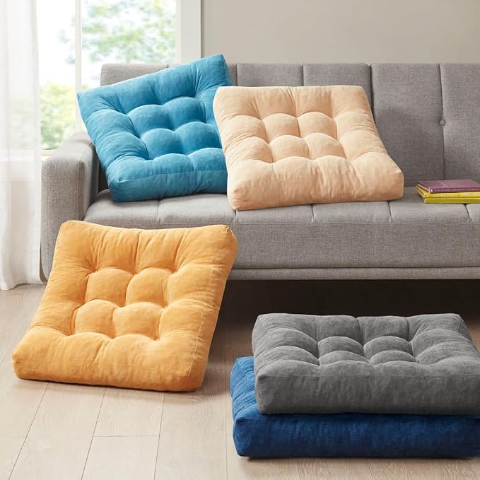 Degrees of Comfort Floor Cushion 6 Pack for Meditation, Office & Dorm Room – Corduroy Soft Seating Set, 22 Inch, High-Density Foam, Square Shape, Navy