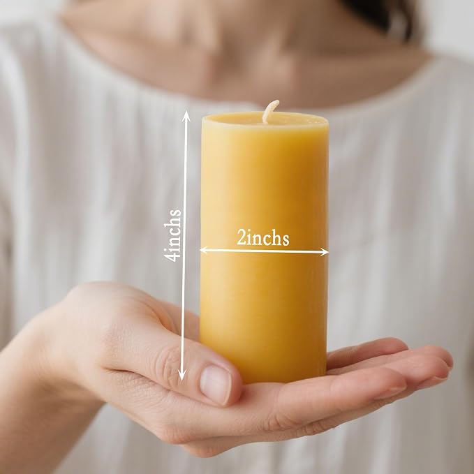 6 Pack Beeswax Candles, Non Toxic Natural Beeswax Pillar Candle for Home | Beeswax, Emergency, 2x4 Inch Organic Candles, 35 Hours Long Burning, Unscented Decorative Small Candle, Prayer Dripless