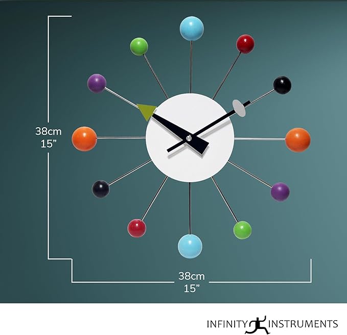 Infinity Instruments LTD. Orb Spoke Starburst Wall Clock, Rainbow, 15"
