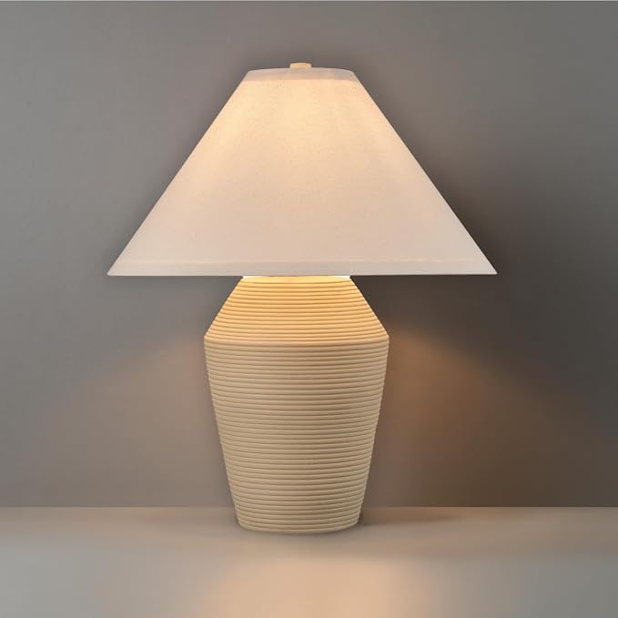 Globe Electric 18" Table Lamp, Ceramic Base, Tan, Linen Shade, Rotary Switch on Socket, Reading Light, Home Decor
