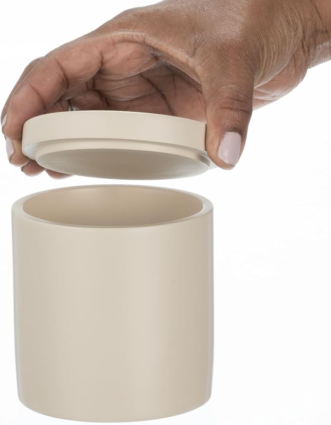 mDesign Resin 3-Piece Bathroom Vanity Countertop Accessories - Soap Dispenser, Tumbler Rinsing Cup, and Canister Holder Sets - Complete Modern Counter Aesthetic - Set of 3 - Taupe/Beige
