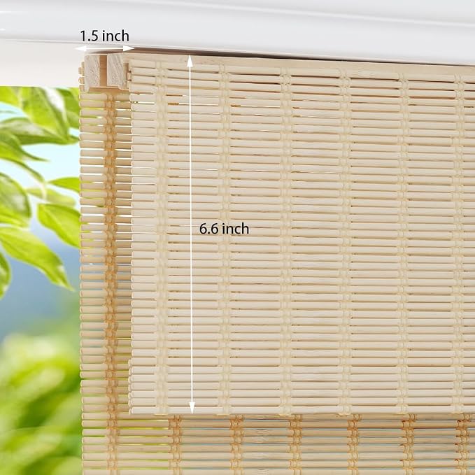 LUCKUP Cordless Bamboo Roman Shades, Light Filtering Bamboo Blinds for Windows Indoor, UV Protection Natural Roll up Roman Shades 30" Wx64 H, Natural