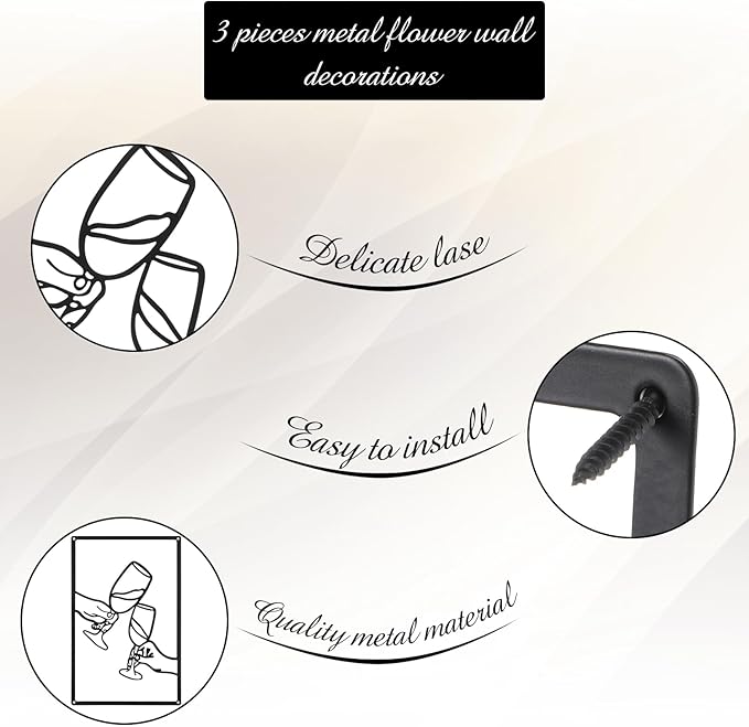 CHENGU 3 Pieces Metal Minimalist Abstract Woman Wall Art Line Drawing Wall Art Decor Single Line Female Home Hanging for Kitchen Bathroom Living Room
