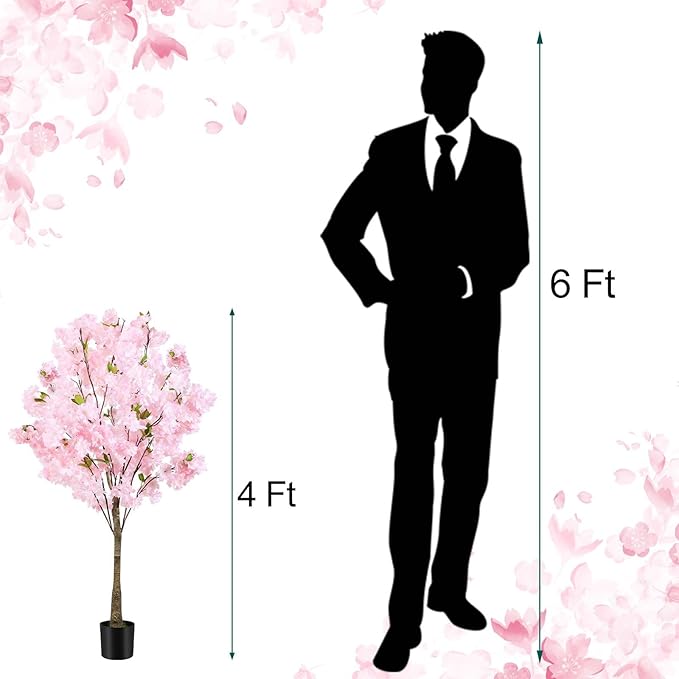 Cherry Blossom Artificial Tree,Fake Pink Cherry Blossom Tree,Lifelike Decorative Plant in Pot for Indoor/Outdoor, Christmas, Garden,Home Office Dec (4FT)