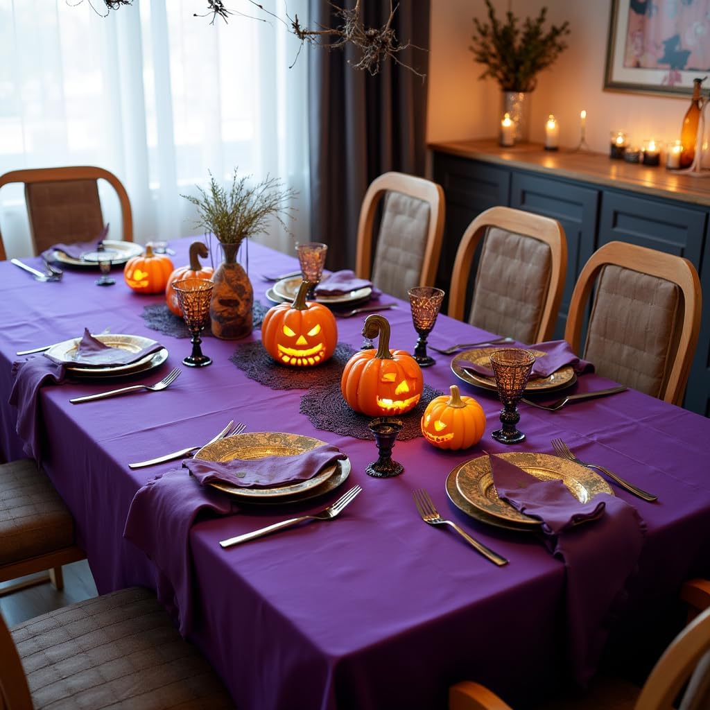 sancua Rectangle Tablecloth - 60 x 102 Inch - Stain and Wrinkle Resistant Washable Polyester Table Cloth, Decorative Fabric Table Cover for Dining Tables, Buffet Parties and Camping, Purple