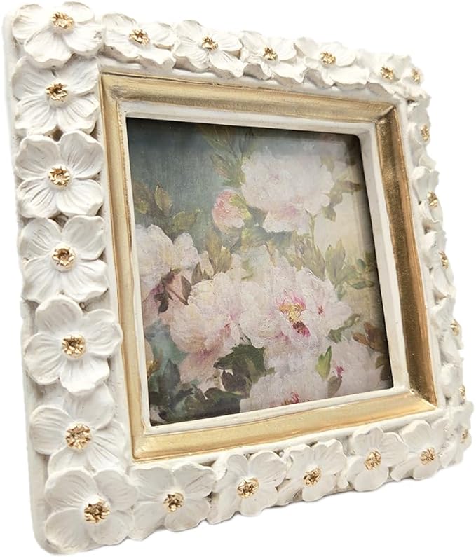 SYLVIA'S SHOP 3x3 Small Vintage Picture Frame, Mini Antique White Ornate Square Photo Frame, for Tabletop and Wall Display, Decorative Floral Design Retro Home Decor, Photo Gallery Art