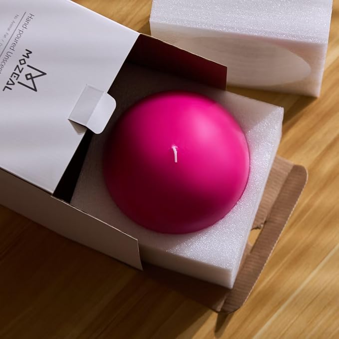 MOZEAL Hand-Poured, 6 Inch Hot Pink Large Round Ball Candles - Elegant Hot Pink Round Pillar Candles, Dripless, Unscented, Smokeless, Ideal for Parties and Celebrations.