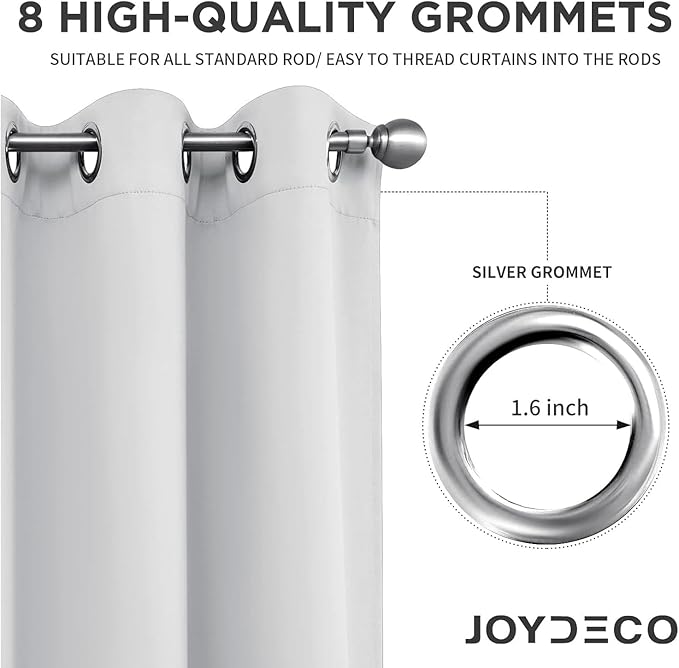 Joydeco White Curtains 84 Inches Long 2 Panels Set, Thermal Insulated Long Drapes 2 Burg, Room Darkening Grommet Drapes for Living Room Bedroom Window (W42 x L84 Inch, Greyish White)