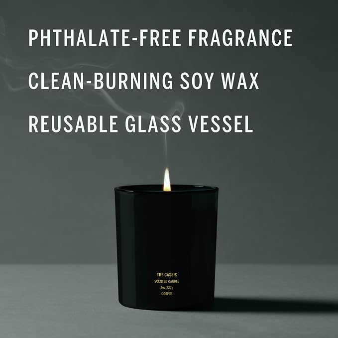 CORPUS - THE Cassis Scented Candle, Soy Wax, 60+ Hr Burn (8 oz / 227 g) | Hand-Poured in the USA, Reusable Glass Vessel | Renewable Soy Wax, Cotton Wick | Phthalate-Free, Vegan