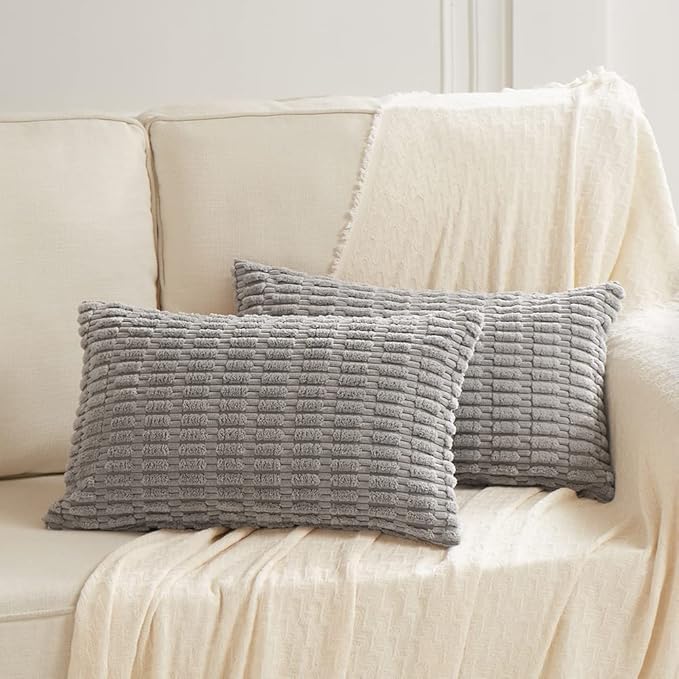 Fancy Homi 4 Packs Decorative Throw Pillow Covers for Living Room Couch Bed, Modern Farmhouse Boho Home Décor Accent Cushion Case, 20" x 12" (Pack of 4), Gray
