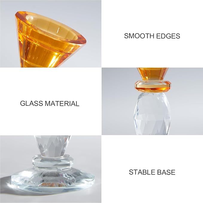 DN DECONATION Glass Candle Holder, Amber Clear Crystal Candlestick Holders | Set of 3, Tealight Candles Holder for Table Centerpiece Home Decor, Wedding Decorations Housewarming Gift Living Room Party