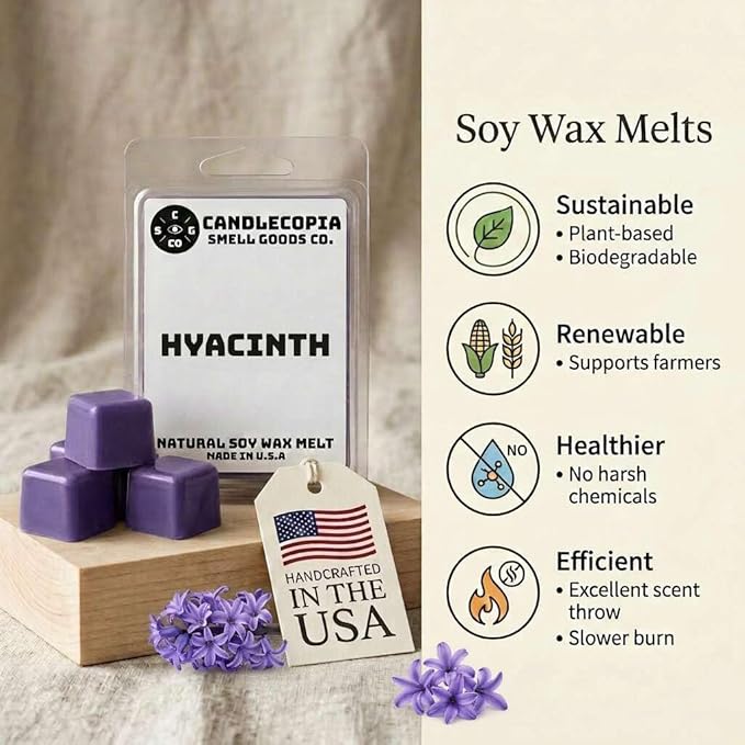 Hyacinth Strongly Scented Hand Poured Vegan Wax Melts, 12 Scented Wax Cubes, 6.4 Ounces in 2 x 6-Packs