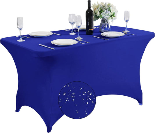 SuperO Waterproof Spandex Table Cover for 4FT Table Universal Fitted Stretch Tablecloth for Party, Banquet, Wedding and Events-Royal Blue