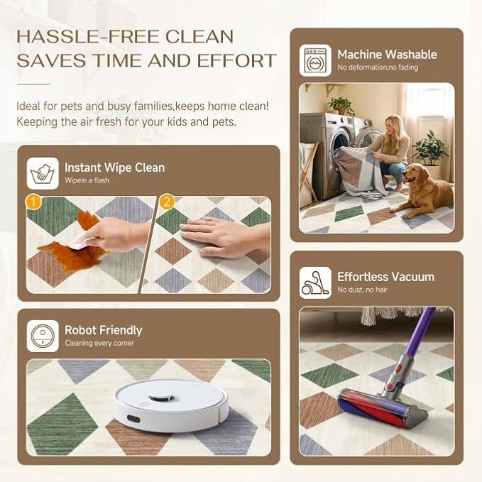 PureCozy 3x8 Runner Checkered Rug for Hallways Washable Long Carpet Non-Slip Low Pile Boho Indoor Accent Throw Rug for Entrance Kitchen Bedroom Dining Laundry