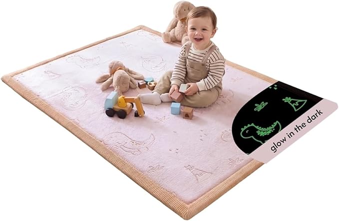 Hakuna Matte GlowCloud Baby Play Mat for Floor 47”x 67” Dinosaurs – Coral Velvet Memory Foam Rug for Crawling & Cozy Play – Non-Slip, Water-Resistant, Easy-Care Tummy Time Mat, Playmat for Playpen
