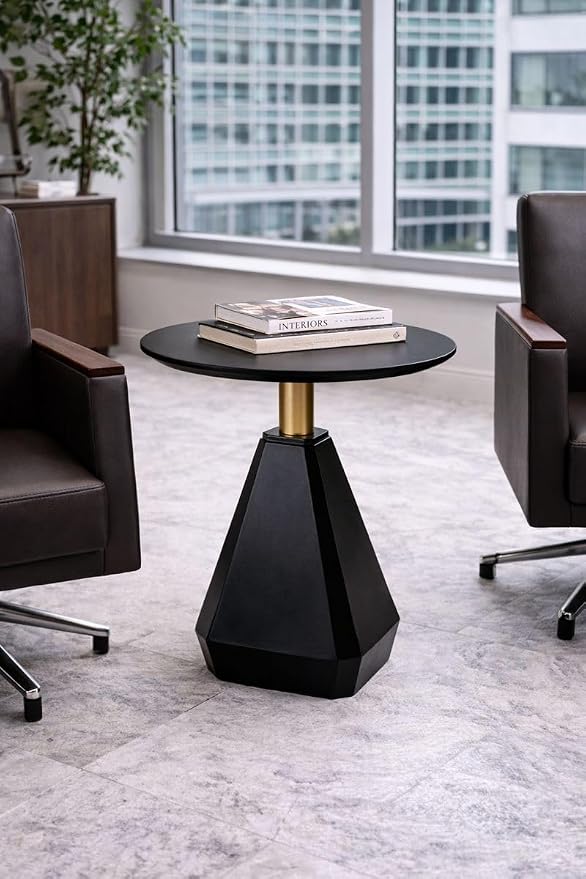 Round Wood Side Table, Coffee Nightstand Cocktail Drink Modern Accent Circle End Table, Wood Pedestal Base for Living Room, Bedroom, Small Spaces, Offices, Black