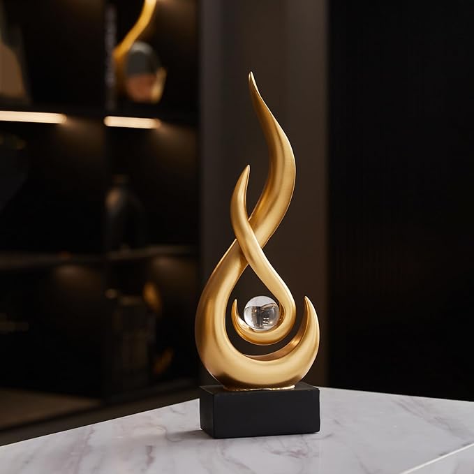 Modern Abstract Art Table Decoration,Resin Flame Statue Modern Gold Centerpiece Ornaments for Living Room Great Gift Idea Home Decor,Collectibles